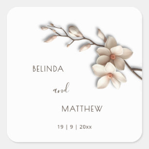 Sticker Carré Ivory 3D Magnolia Fleurs   Mariage