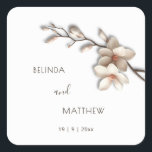 Sticker Carré Ivory 3D Magnolia Flowers | Wedding<br><div class="desc">This elegant quiet luxury wedding sticker features 3D ivory cream magnolia flowers on a white background,  bride and groom name in an elegant modern font and handwritten script.</div>