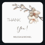 Sticker Carré Ivory 3D Mangolia Wedding Thank You<br><div class="desc">Ivory 3D magnolia wedding thank you sticker.</div>