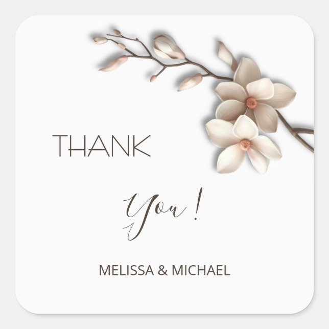 Sticker Carré Ivory 3D Mangolia Wedding Thank You (Devant)