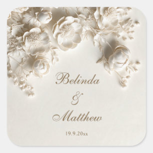 Sticker Carré Ivory 3D Roses Florales Mariage