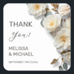 Sticker Carré Ivory 3D Roses Wedding Thank You<br><div class="desc">Ivory white 3D roses wedding thank you sticker.</div>