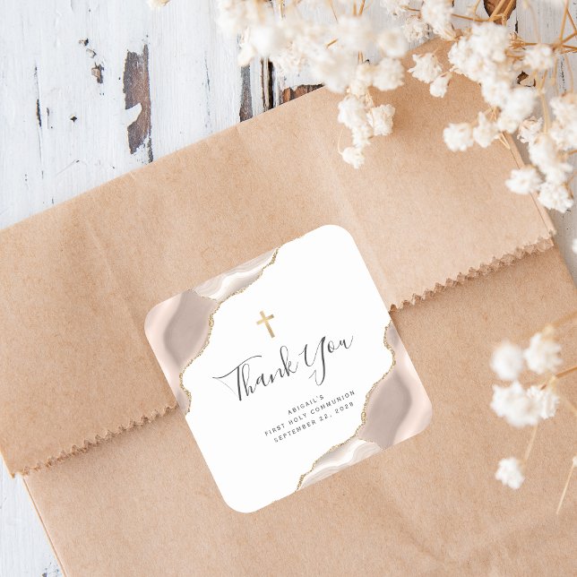 Sticker Carré Ivory Agate Parties scintillant d'or Première comm (Créateur téléchargé)