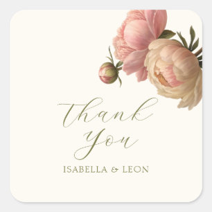 Sticker Carré Ivory Chic Blush Script Rose Mariage