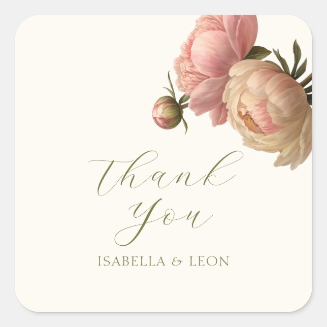 Sticker Carré Ivory | Chic Blush Script  Rose Wedding  (Devant)