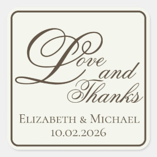 Sticker Carré Ivory Coffee Modern "Love and Thanks"
