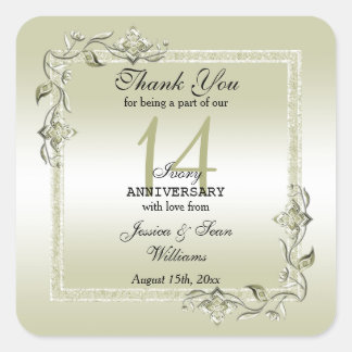 Sticker Carré Ivory Gem & Parties scintillant 14e anniversaire d