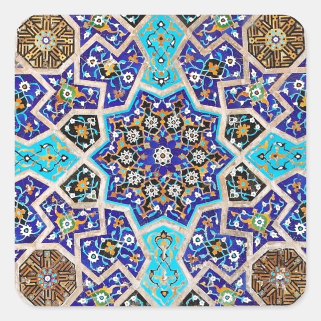Sticker Carré Iznik Floral Ethnic Tribal Turkish Mosaic Pottery (Devant)
