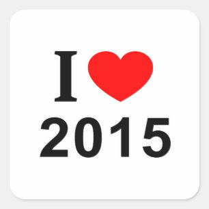 STICKER CARRÉ J'❤️ 2015 J'AIME 2015 J'AI LE COEUR POUR 2015