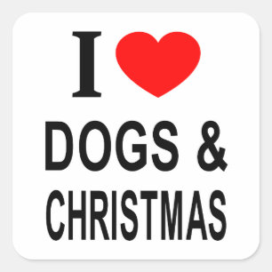 STICKER CARRÉ J'❤️ CHIENS ET NOËL J'AIME LES CHIENS ET NOËL JE L