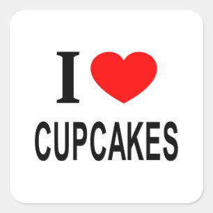 STICKER CARRÉ J'❤️ CUPCAKES J'AIME LES CUPCAKES JE ❤️ LES CUPCAK