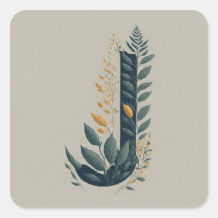 Sticker Carré J Monogramme botanique