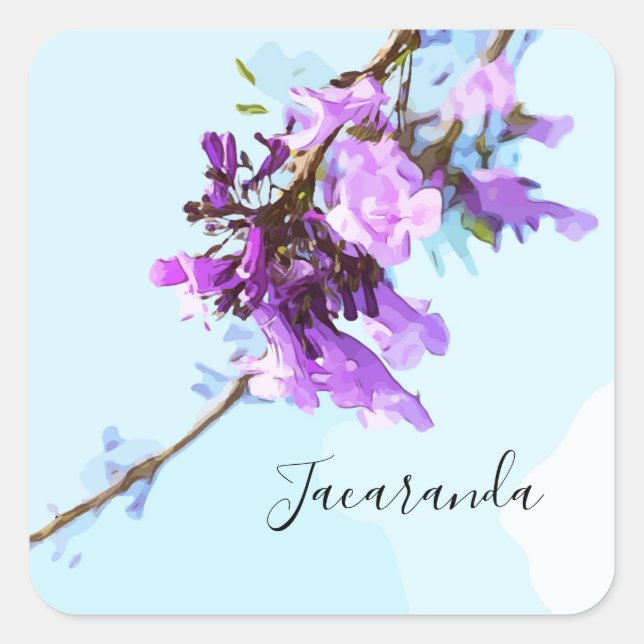 Sticker Carré Jacaranda violet Australie Fleurs aquarelle (Devant)