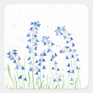 Sticker Carré Jacinthes fleurs bleues verdure botanique 