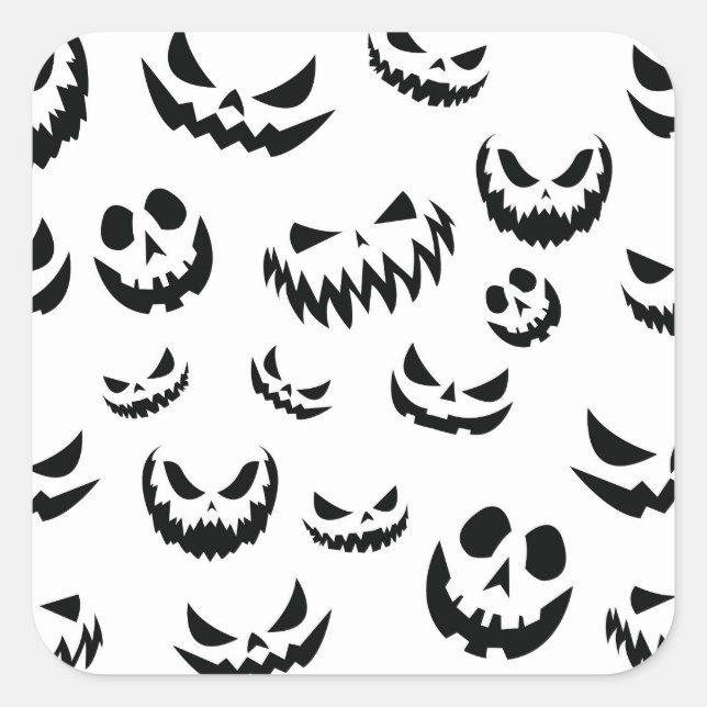 Sticker Carré Jack-o'-lantern face Citrouille noir et blanc (Devant)