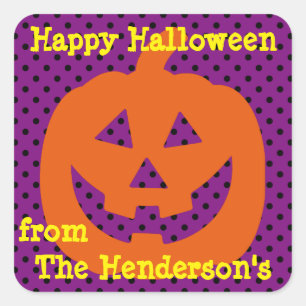 Sticker Carré Jack-o'-lantern sur les Pois Personnalisé