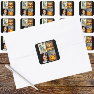 Sticker Carré Jack o'Lantern vintage avec Montage Enfants