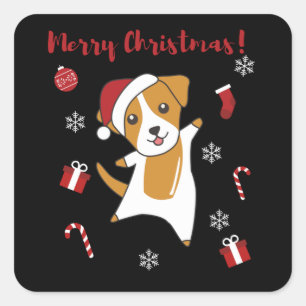 Sticker Carré Jack Russel Chien de Noël Animaux d'hiver Chiens