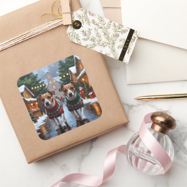 Sticker Carré Jack Russell Dogs Christmas Snow Holiday (Cadeaux)