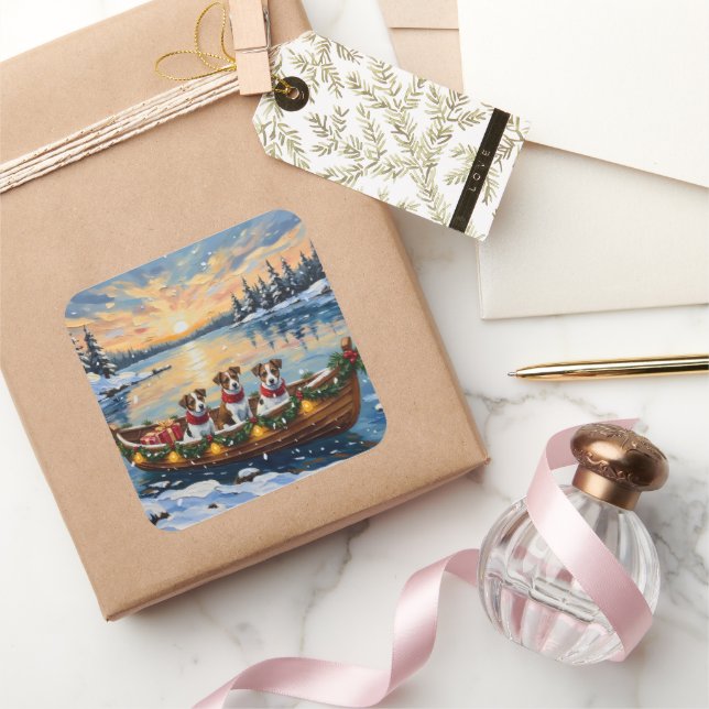 Sticker Carré Jack Russell Terrier Christmas Boat Holiday (Cadeaux)