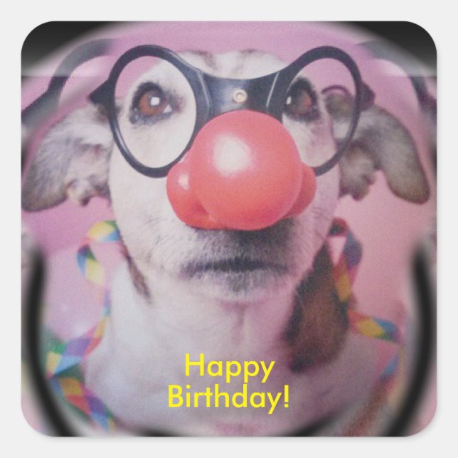 Sticker Carré Jack Russell Terrier Joyeux Clown d'anniversaire (Devant)