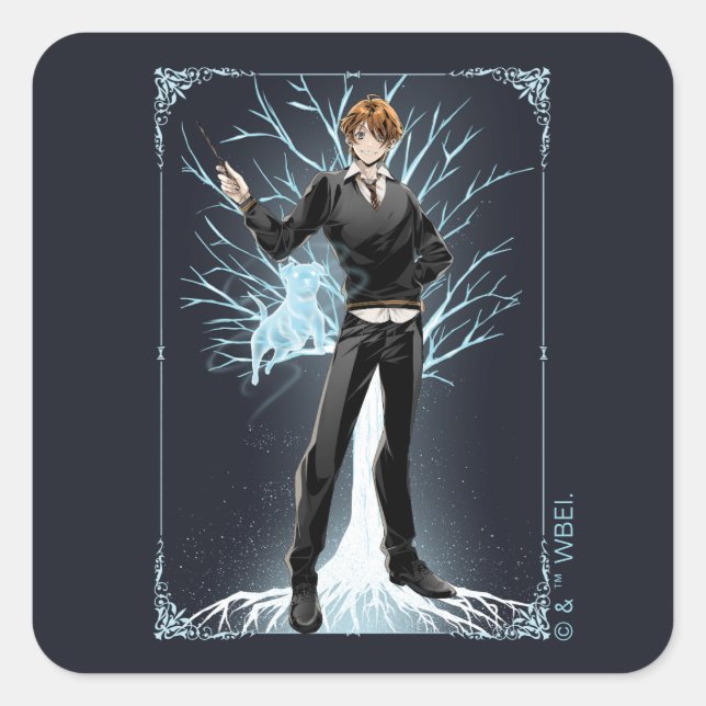 Sticker Carré Jack Russell Terrier Patronus d'Anime Ron Weasley (Devant)