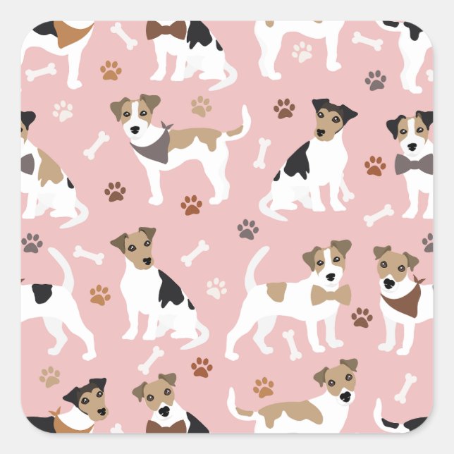 Sticker Carré Jack Russell Terrier Paws and Bones (Devant)