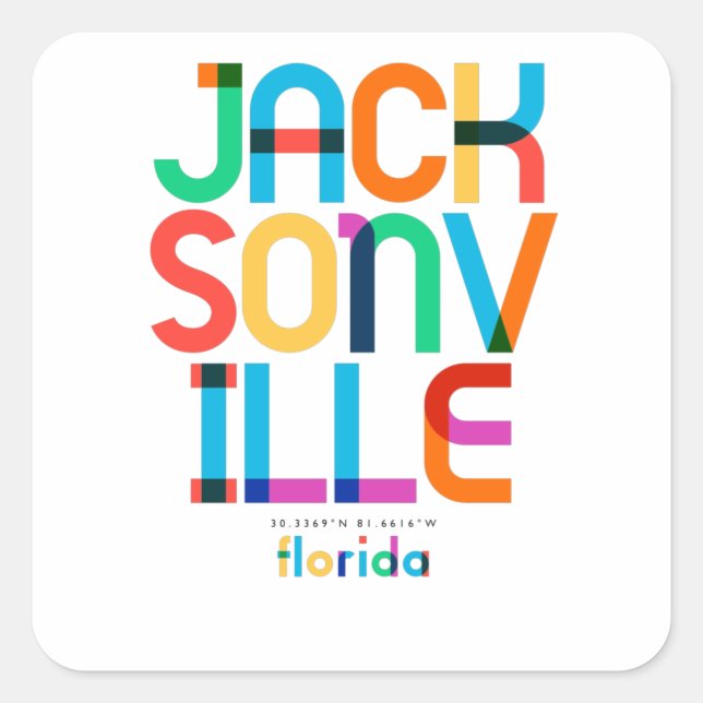 Sticker Carré Jacksonville Florida Mid Century, Pop Art, (Devant)