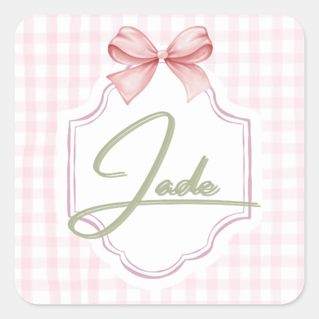 Sticker Carré Jade Baby Girl Nursery Bow&En vichy personnalisé (Devant)