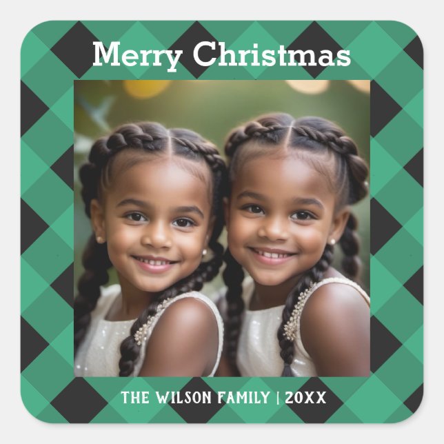 Sticker Carré Jade Green Buffalo Plantée Photo personnalisée Noë (Devant)