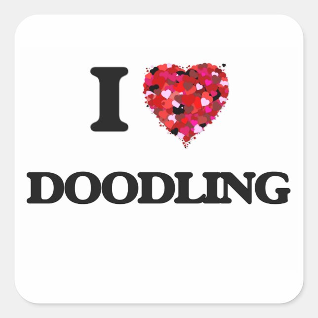 Sticker Carré J'adore Doodling (Devant)