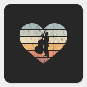 Sticker Carré J'adore la contrebasse rétro cœur