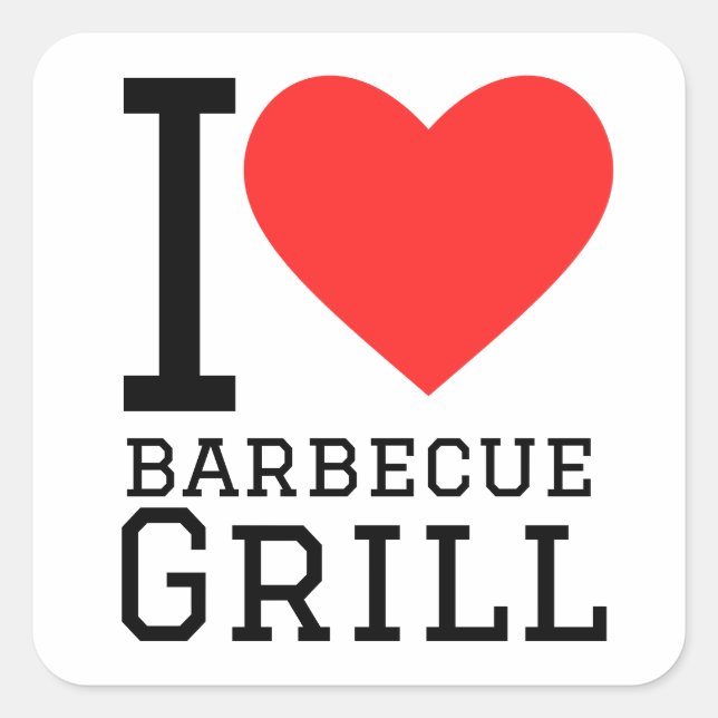 Sticker Carré J'adore le barbecue grill (Devant)