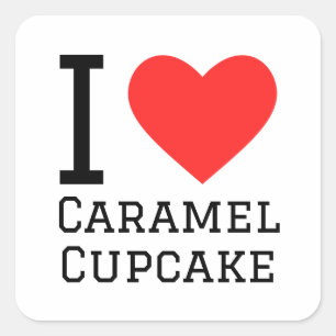 Sticker Carré J'adore le cupcake au caramel