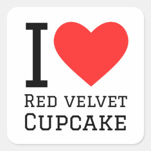 Sticker Carré J'adore le cupcake en velours rouge