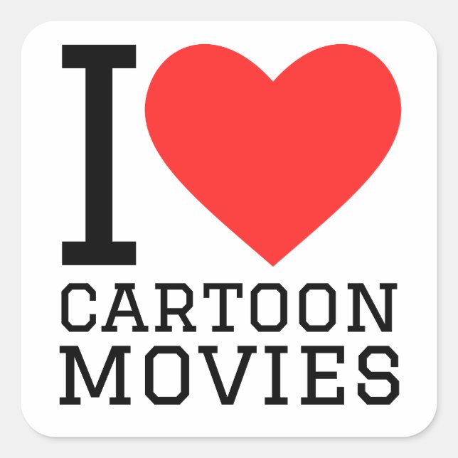Sticker Carré J'adore les films de dessin animé (Devant)