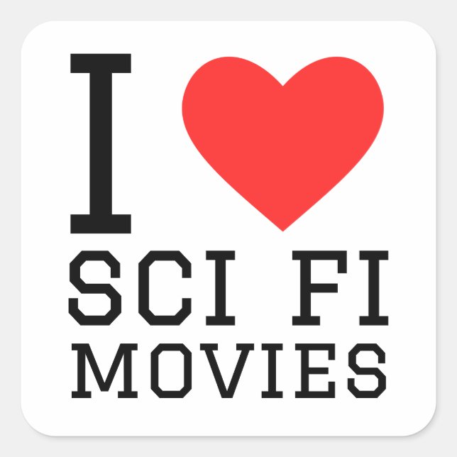 Sticker Carré J'adore les films de science-fici (Devant)