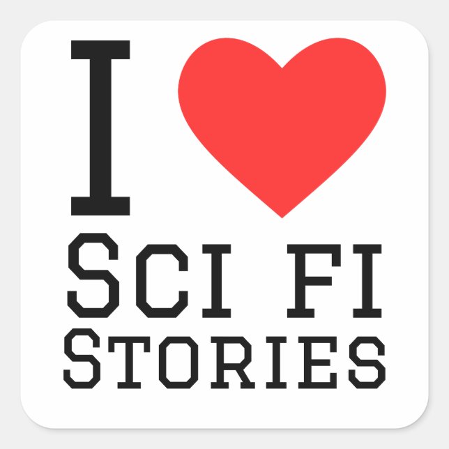 Sticker Carré J'adore les histoires de science fi (Devant)