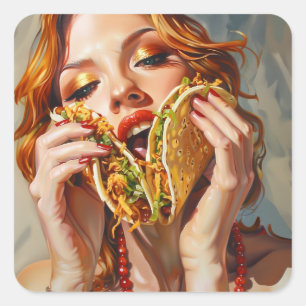 Sticker Carré J'adore les Tacos