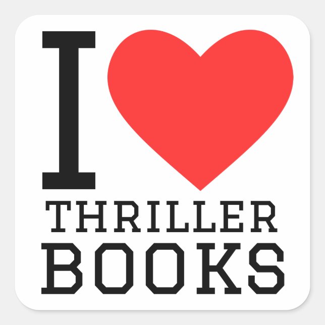 Sticker Carré J'adore les thriller books (Devant)
