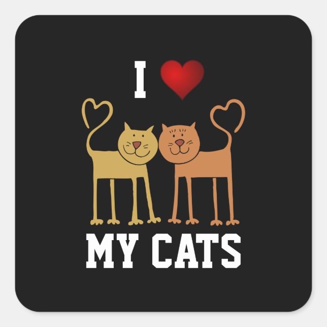 Sticker Carré J'adore mes chats (Devant)