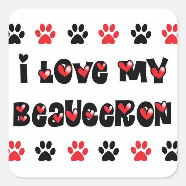 Sticker Carré J'adore mon Beauceron (Devant)