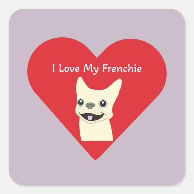 Sticker Carré J'adore mon Frenchie, Lavender (Devant)