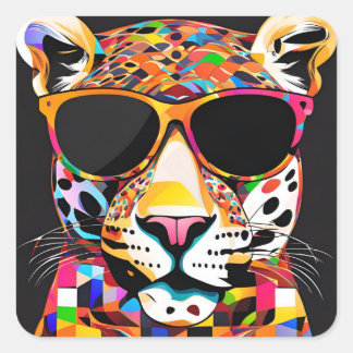 Sticker Carré Jaguar porte des lunettes de soleil