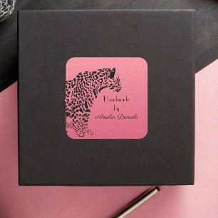 Sticker Carré Jaguar rose et noir fabriqué à la main par