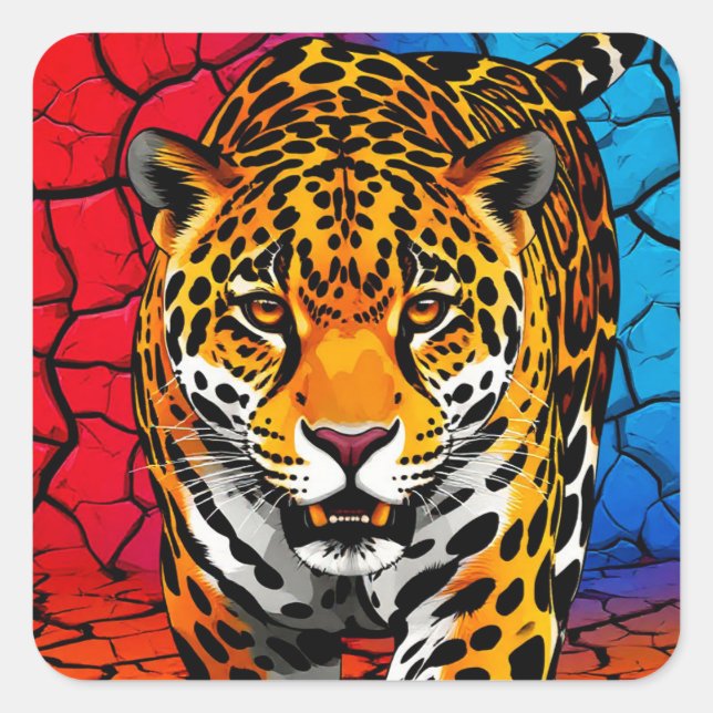 Sticker Carré Jaguar sur fond de terre fissurée (Devant)