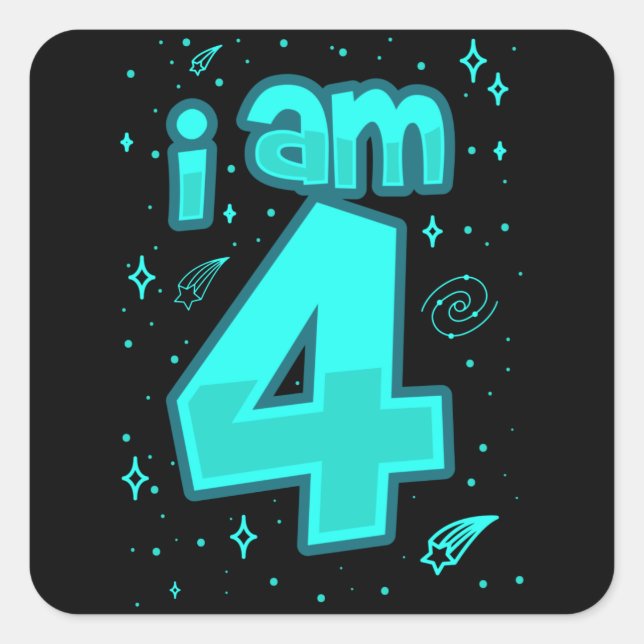 Sticker Carré J'AI 4 ans 4e anniversaire Boy Space Anniversaire (Devant)