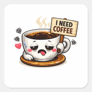 Sticker Carré J'ai besoin de café Citation drôle Humour d'amat
