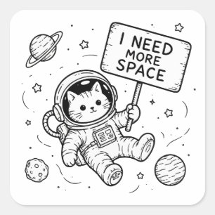 Sticker Carré J'ai Besoin de Plus d'Espace Chat Astronaute Drôle
