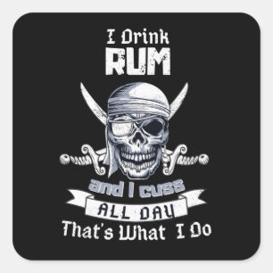 Sticker Carré J'ai bu du rhum Pirate Skull Jolly roger Drapeau c